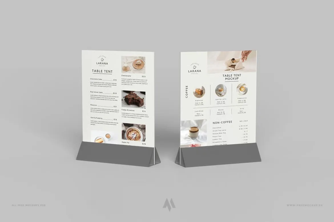 Mockup menu để bàn kẹp Mica PSD