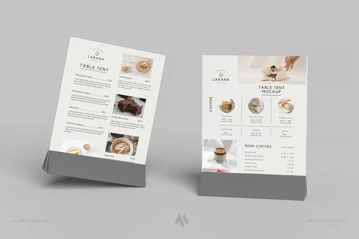 Mockup menu để bàn kẹp Mica PSD