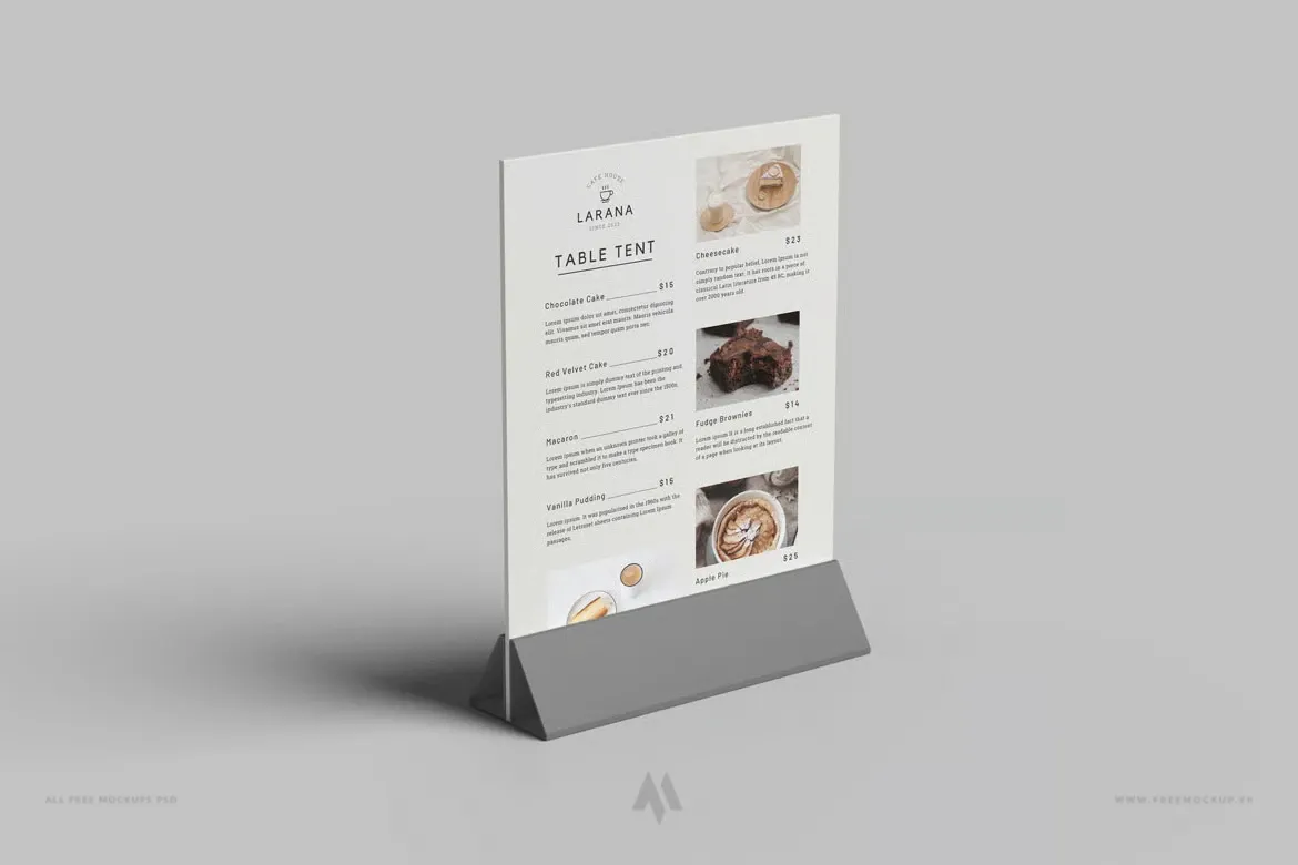 Mockup menu để bàn kẹp Mica PSD