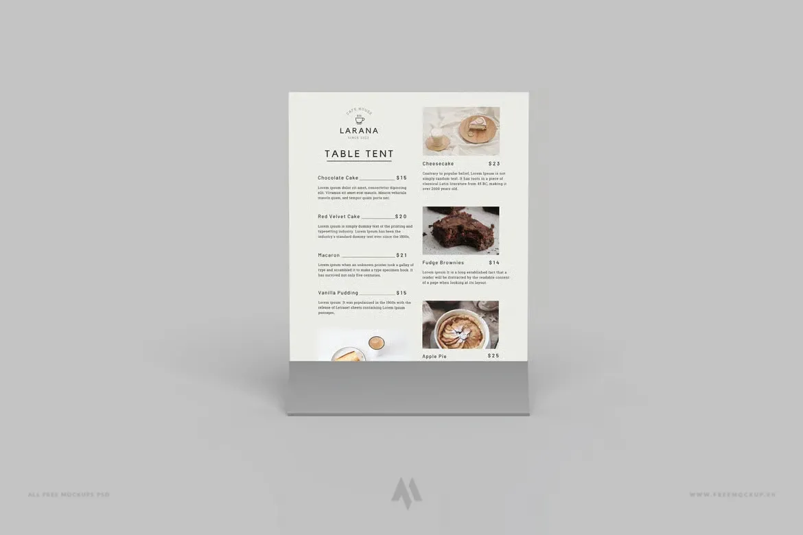Mockup menu để bàn kẹp Mica PSD