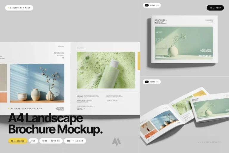 Mockup Brochure A4 Ngang PSD Miễn Phí