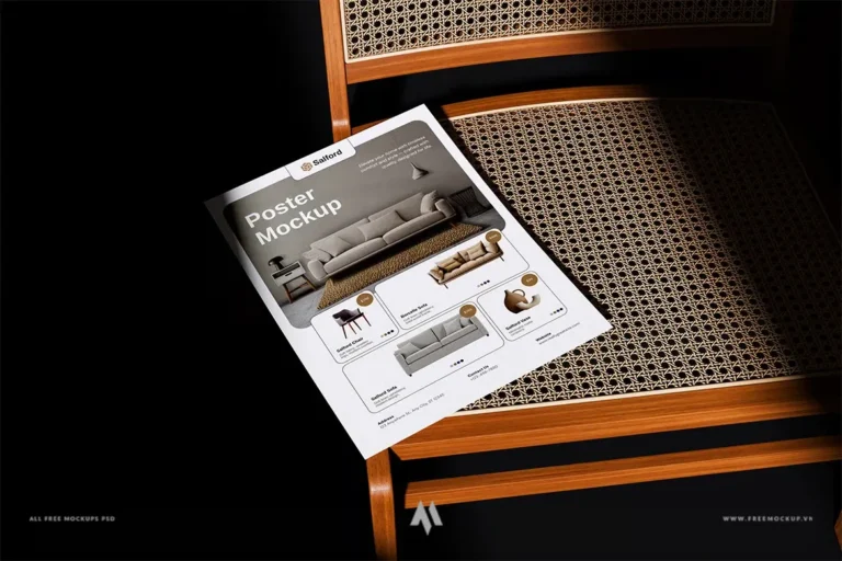 Mockup Poster nội thất đặt trên ghế