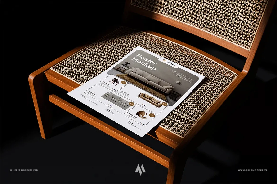 Tải Mockup Poster Đặt Trên Ghế PSD Miễn Phí