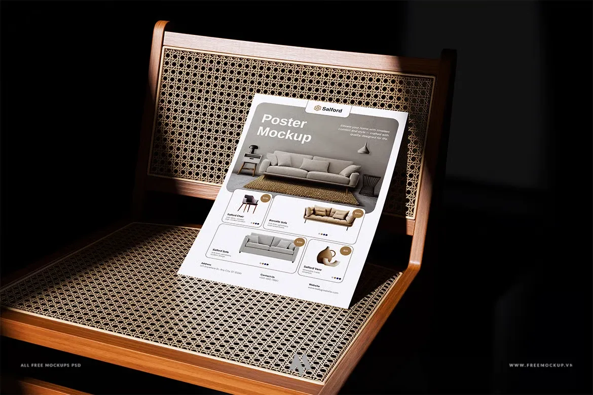 Tải Mockup Poster Đặt Trên Ghế PSD Miễn Phí