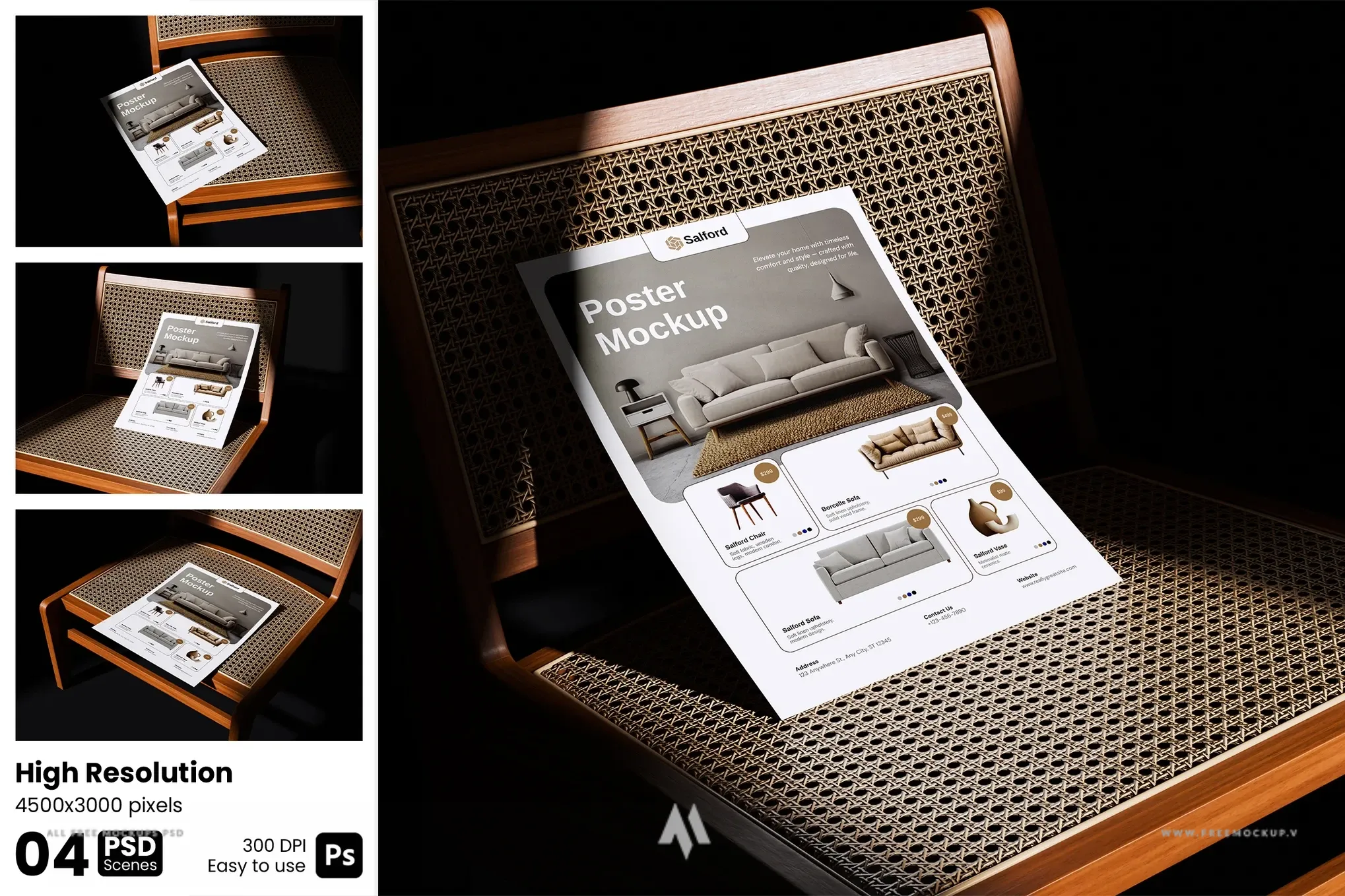 Tải Mockup Poster Đặt Trên Ghế PSD Miễn Phí