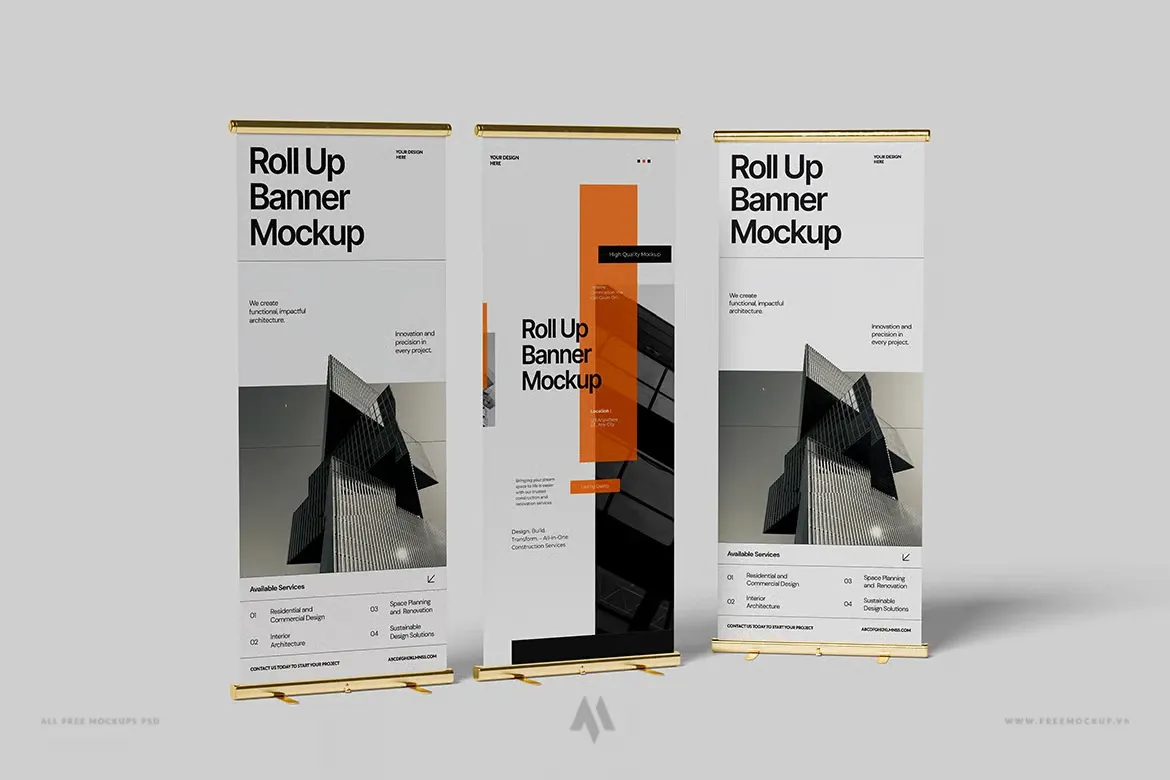 Bộ mockup standee cuốn Chuyên Nghiệp PSD Miễn Phí