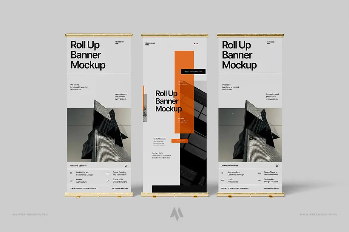 Bộ mockup standee cuốn Chuyên Nghiệp PSD Miễn Phí