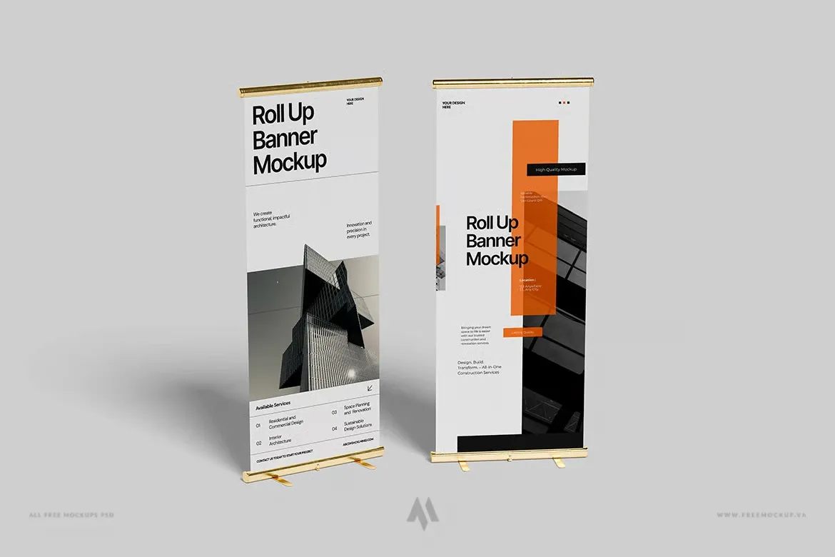 Bộ mockup standee cuốn Chuyên Nghiệp PSD Miễn Phí