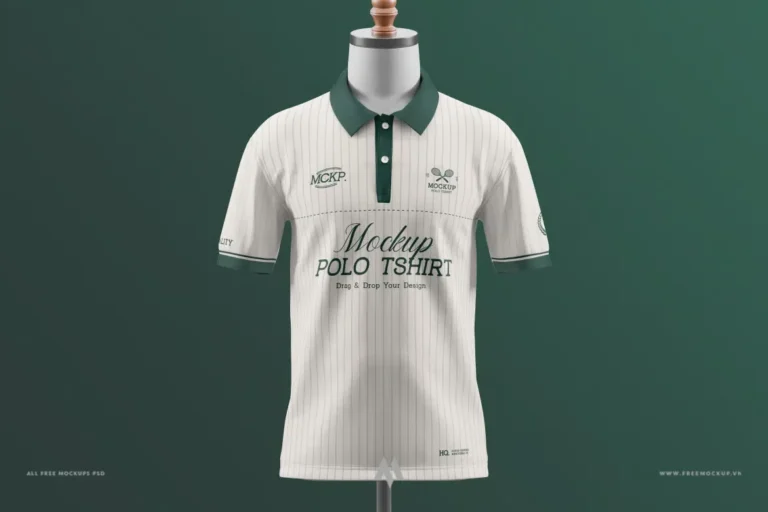 Mockup áo Polo sọc PSD