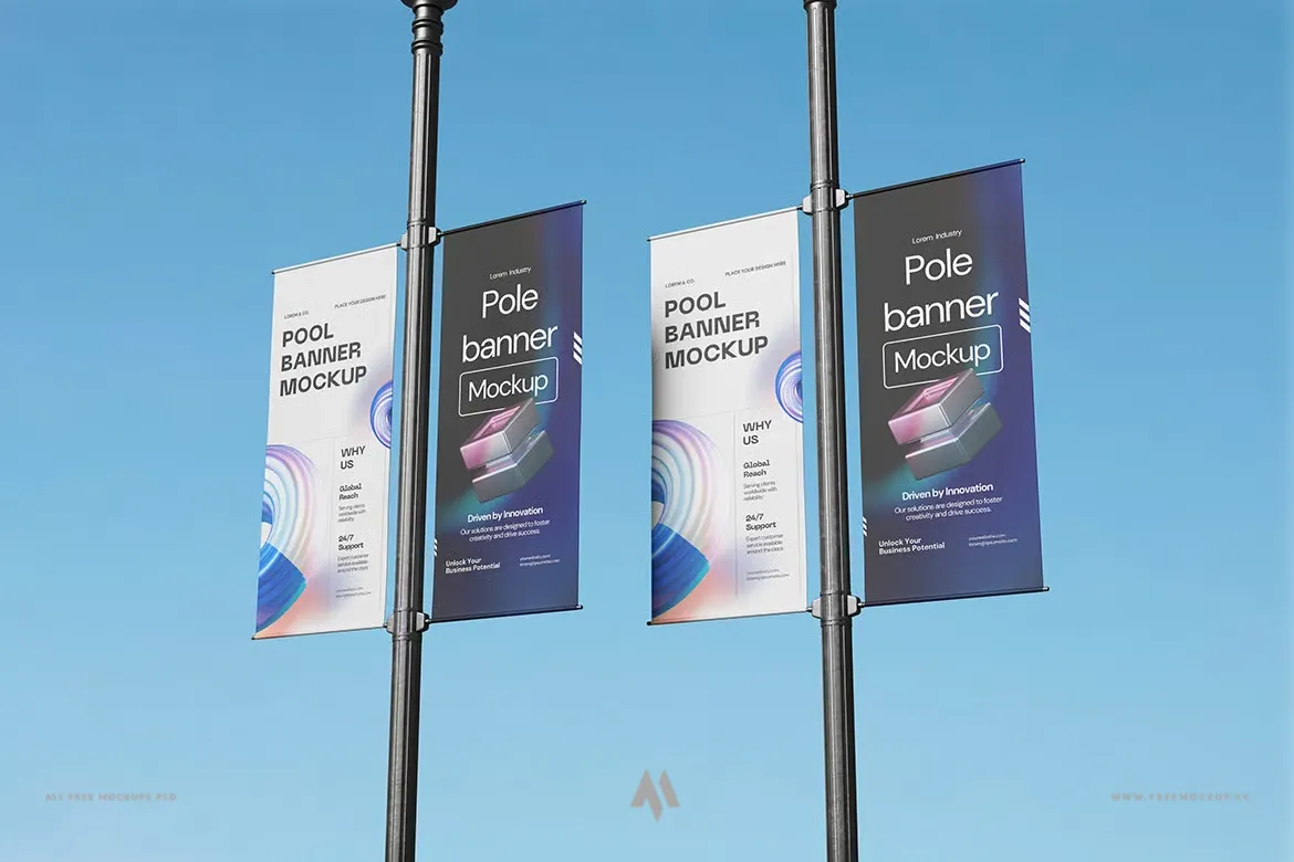 Mockup bandroll treo cột PSD miễn phí