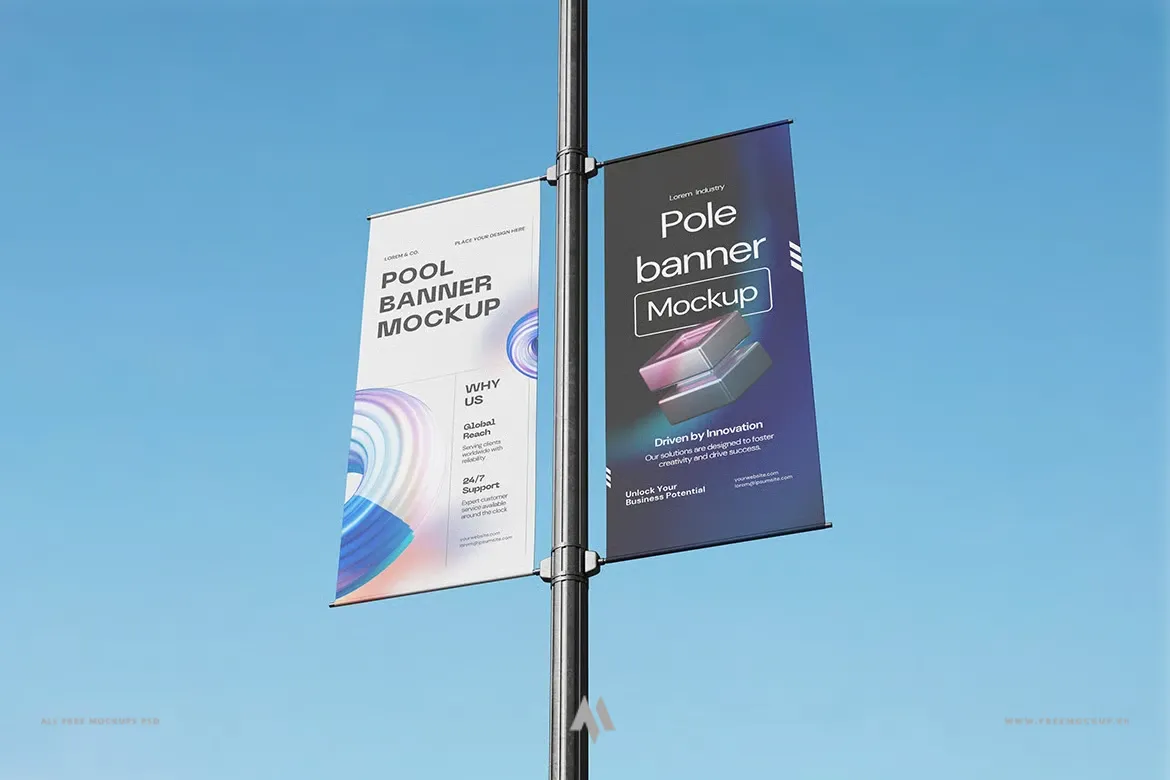 Mockup bandroll treo cột PSD miễn phí