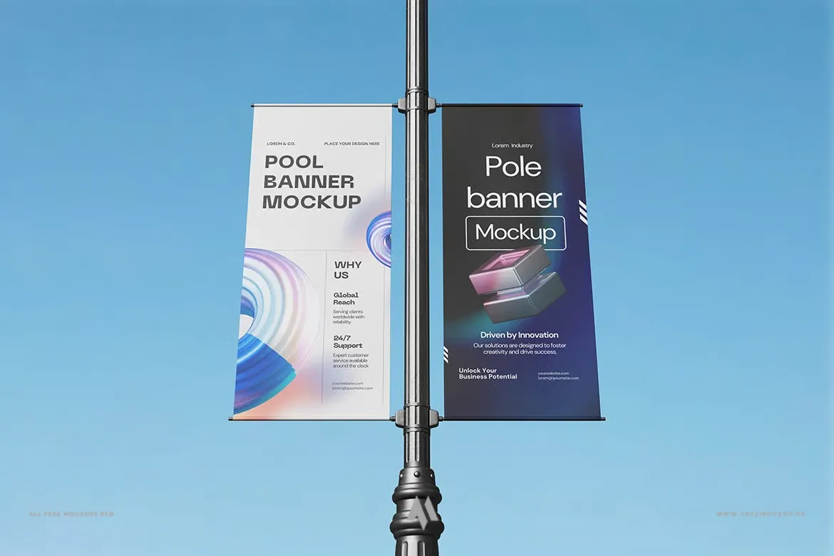 Mockup bandroll treo cột PSD miễn phí