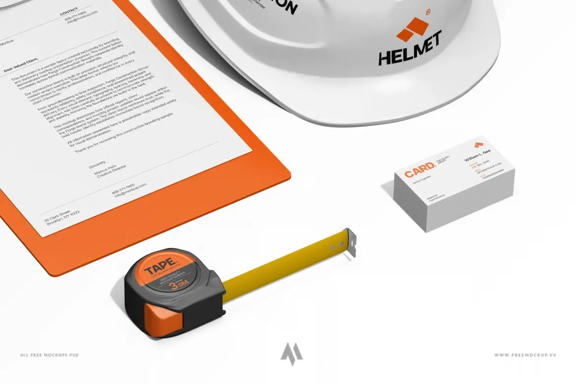 Mockup bộ nhận diện xây dựng PSD miễn phí