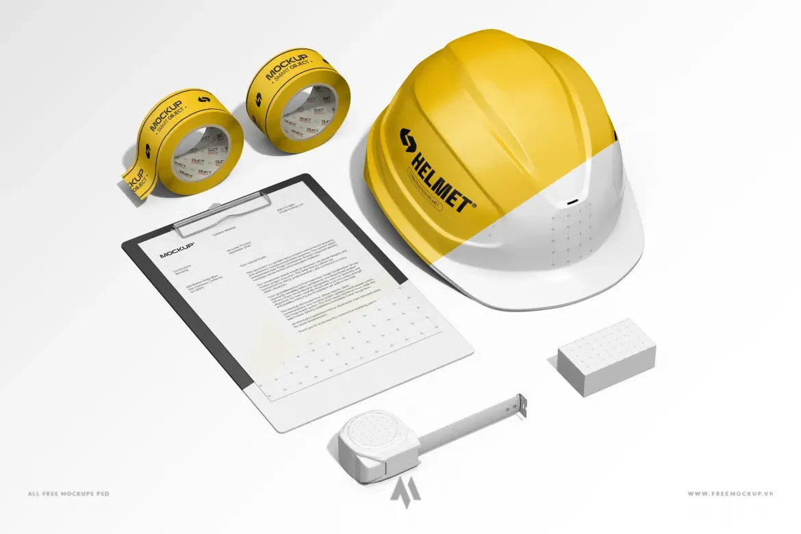 Mockup bộ nhận diện xây dựng PSD miễn phí