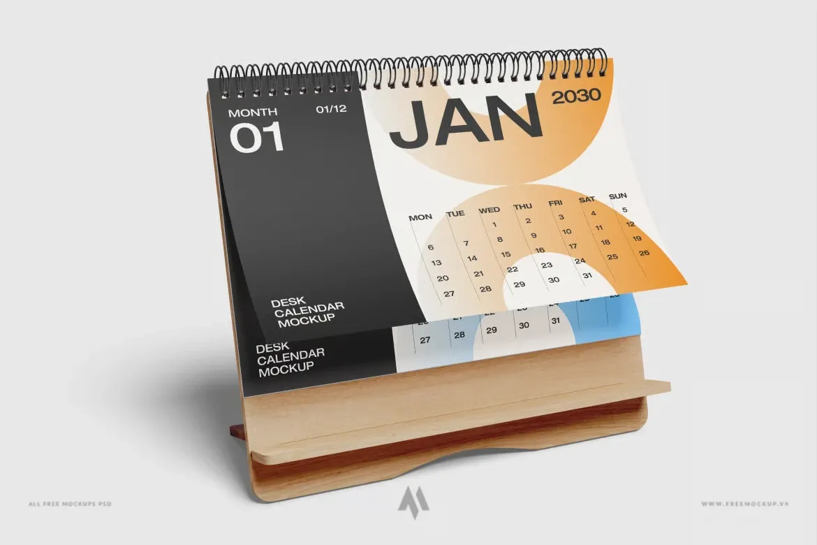 Mockup lịch để bàn đế gỗ PSD