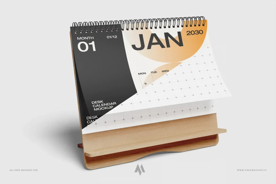 Mockup lịch để bàn đế gỗ PSD