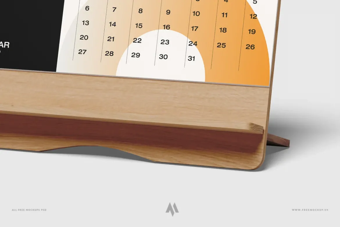 Mockup lịch để bàn đế gỗ PSD