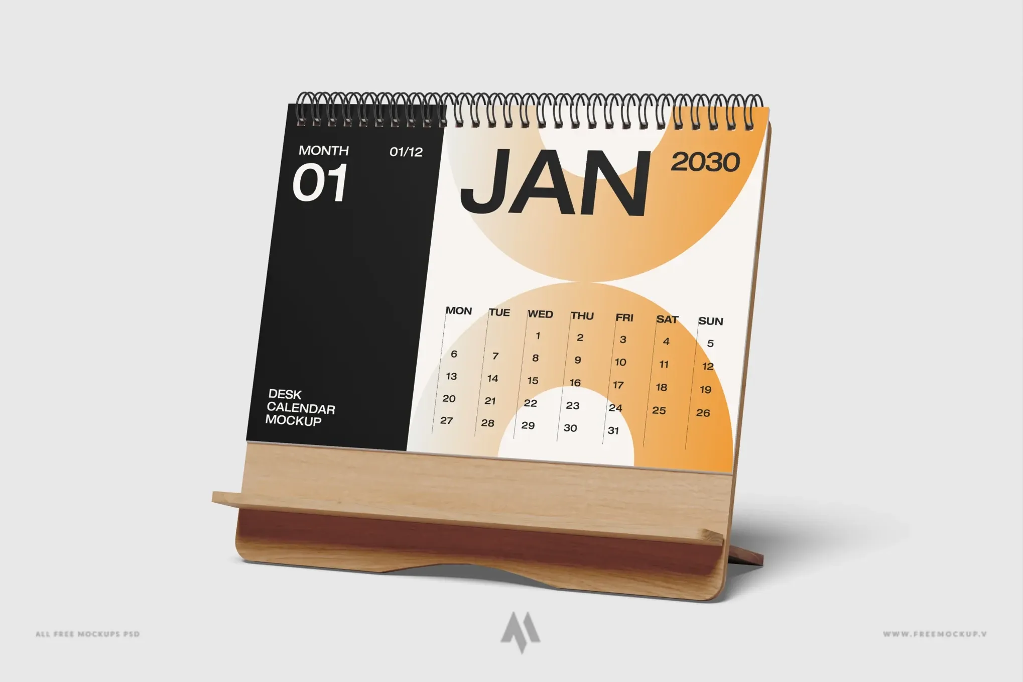 Mockup lịch để bàn đế gỗ PSD