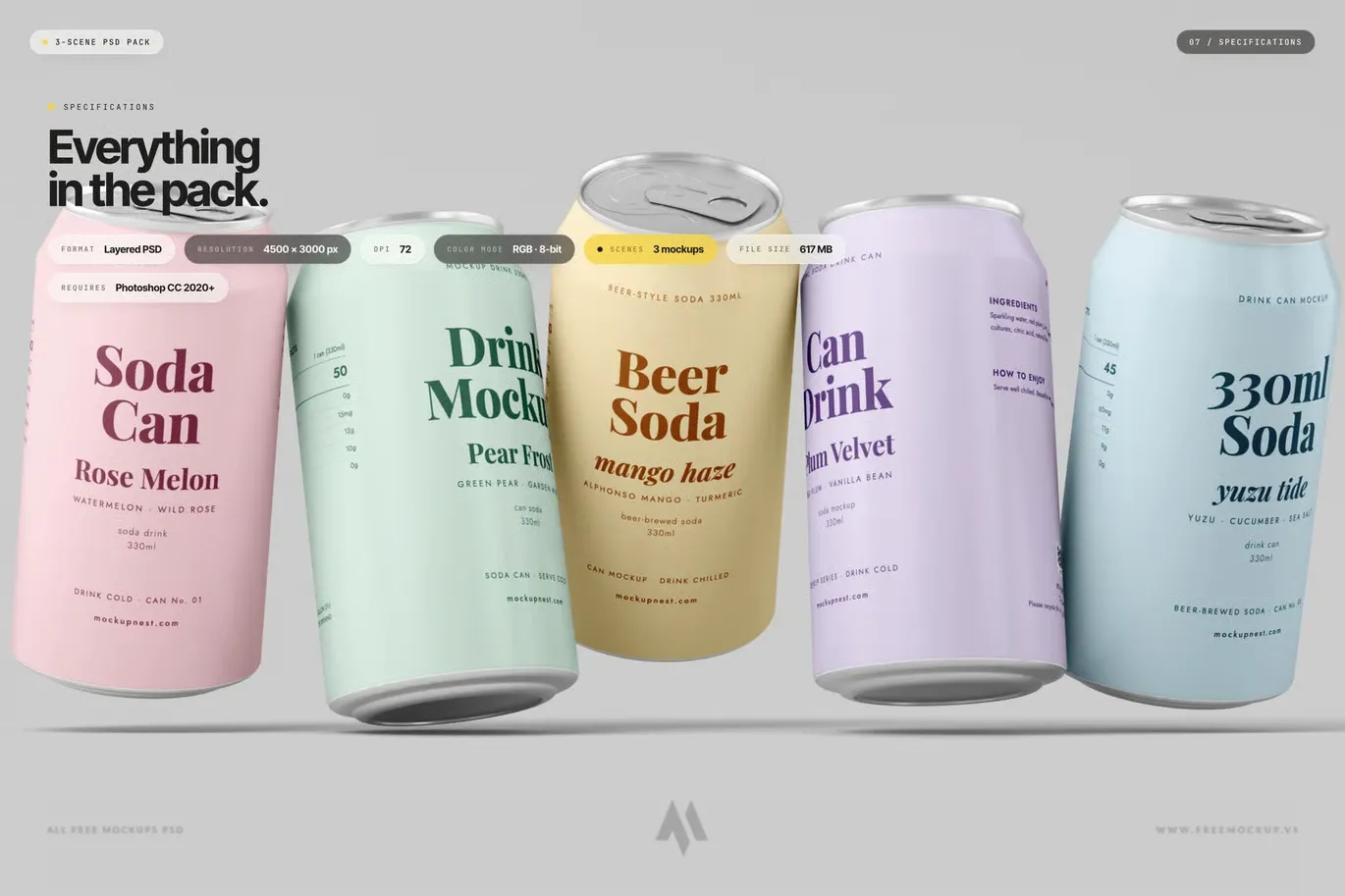 Mockup lon nước ngọt, lon bia PSD