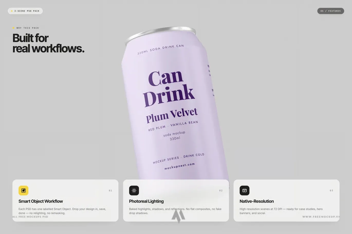Mockup lon nước ngọt, lon bia PSD