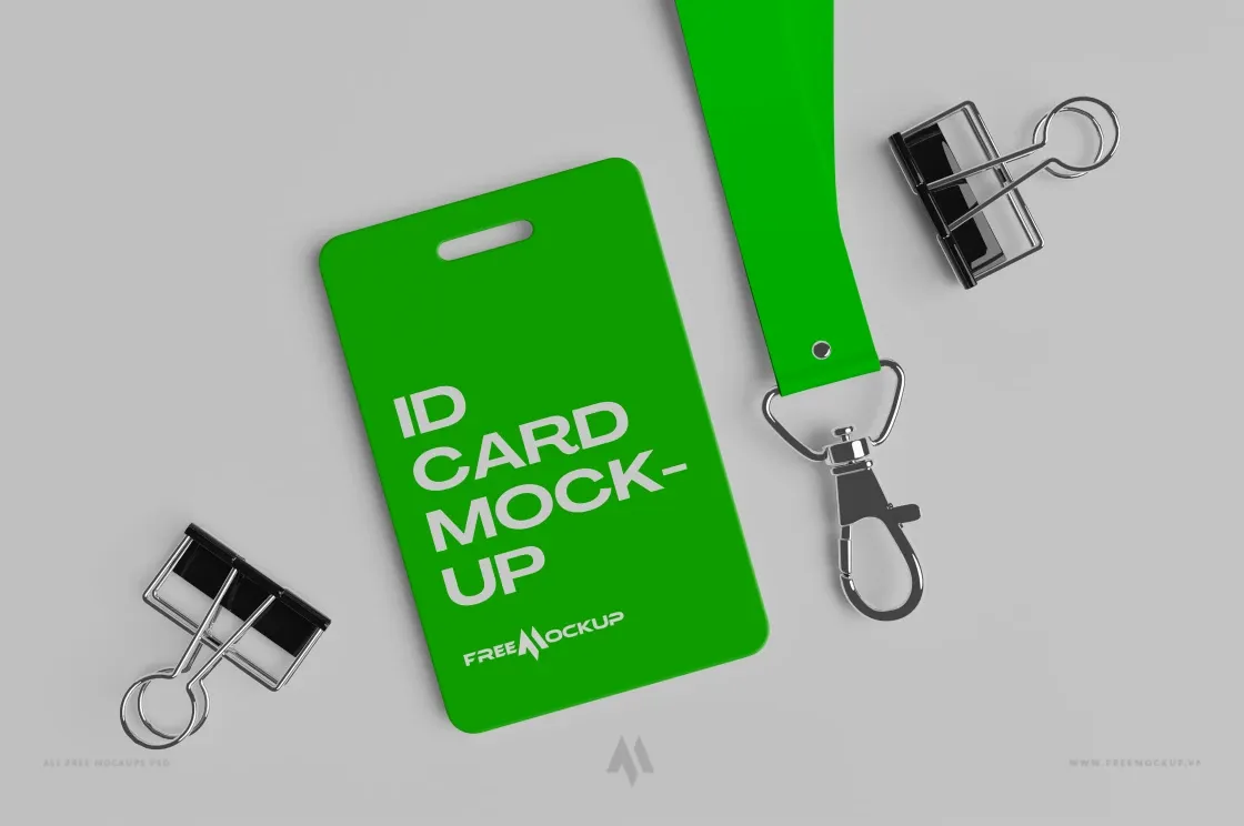 Mockup thẻ nhân viên và dây đeo thẻ