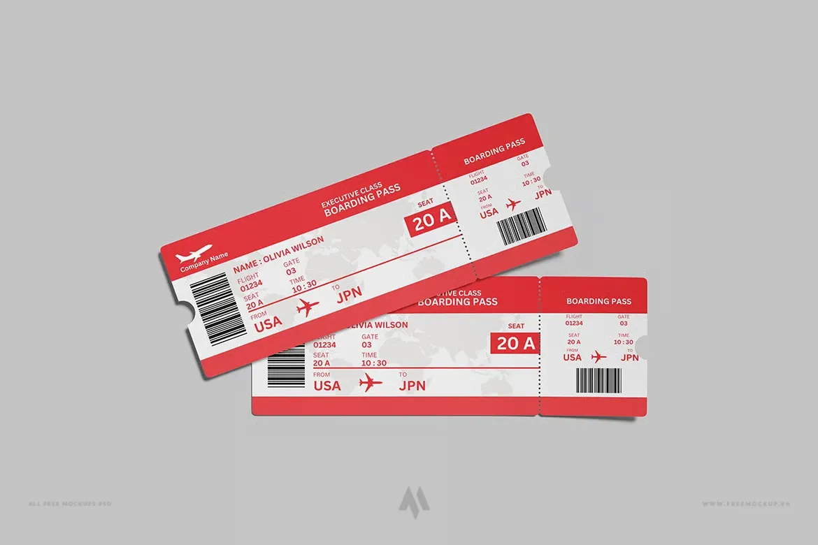 Mockup vé máy bay PSD miễn phí
