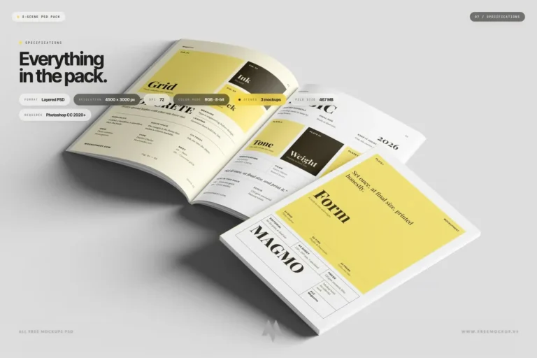 Mockup tạp chí A4 PSD miễn phí