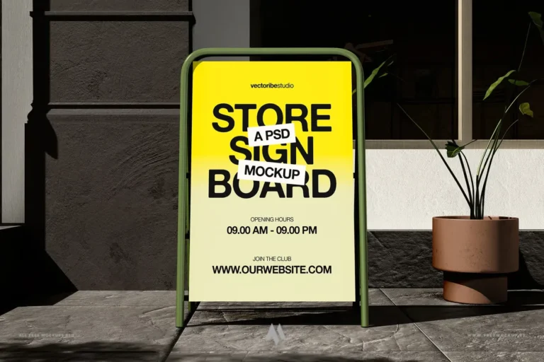 Mockup biển quảng cáo chân chữ A quán cafe