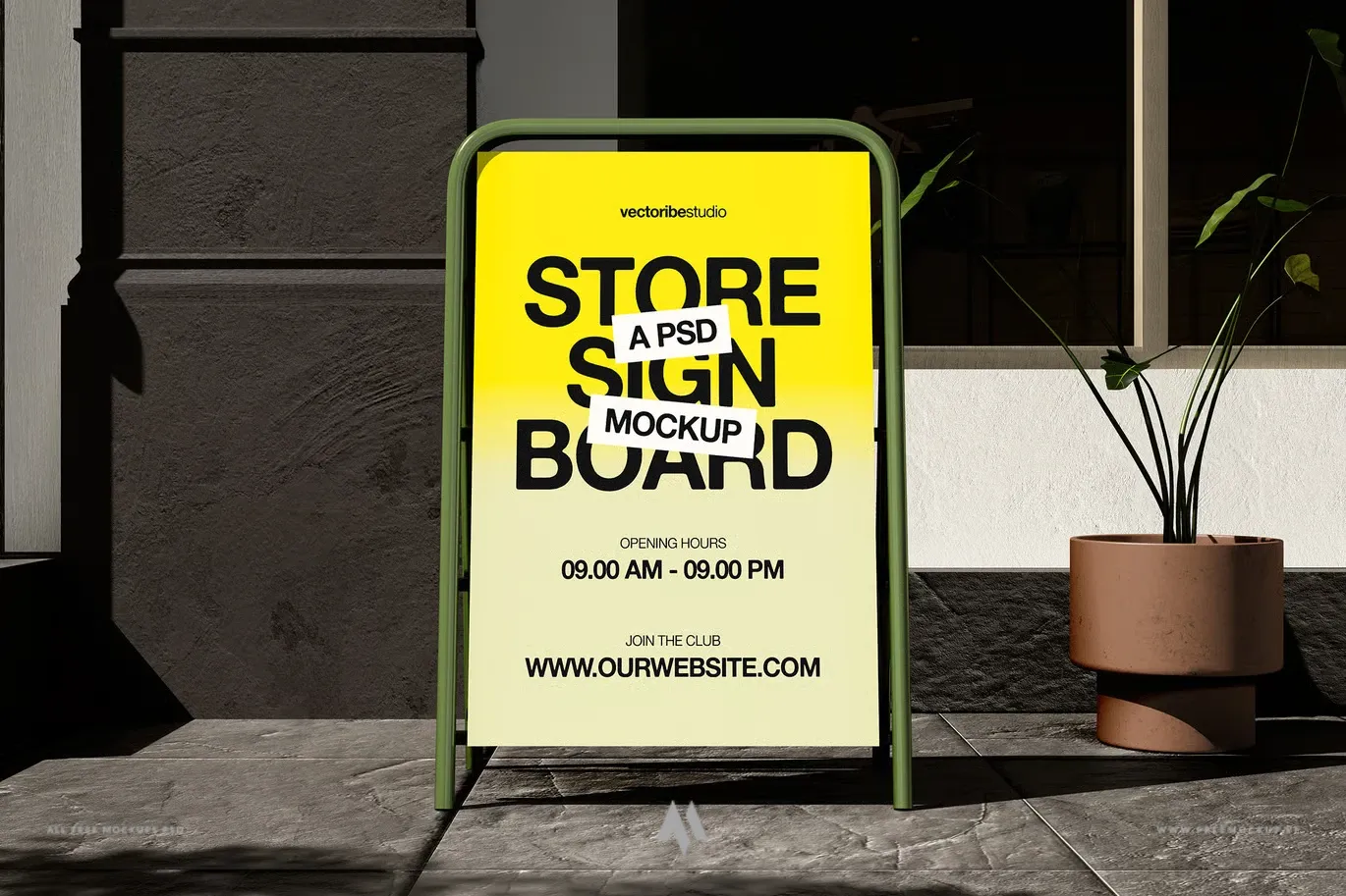 Mockup biển quảng cáo chân chữ A quán cafe