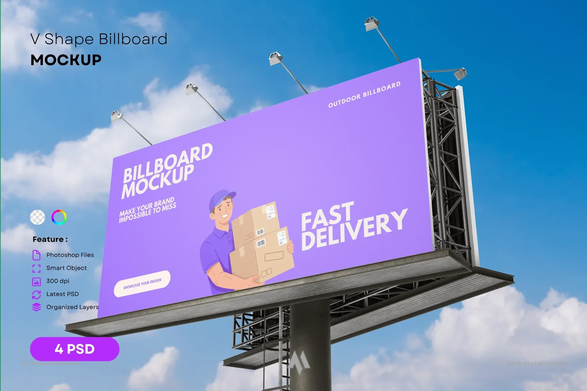 Mockup Biển Quảng Cáo Chữ V Ngoài Trời PSD Chuyên Nghiệp