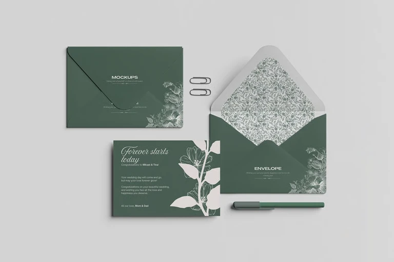 Mockup phong bì thư và giấy tiết thư PSD