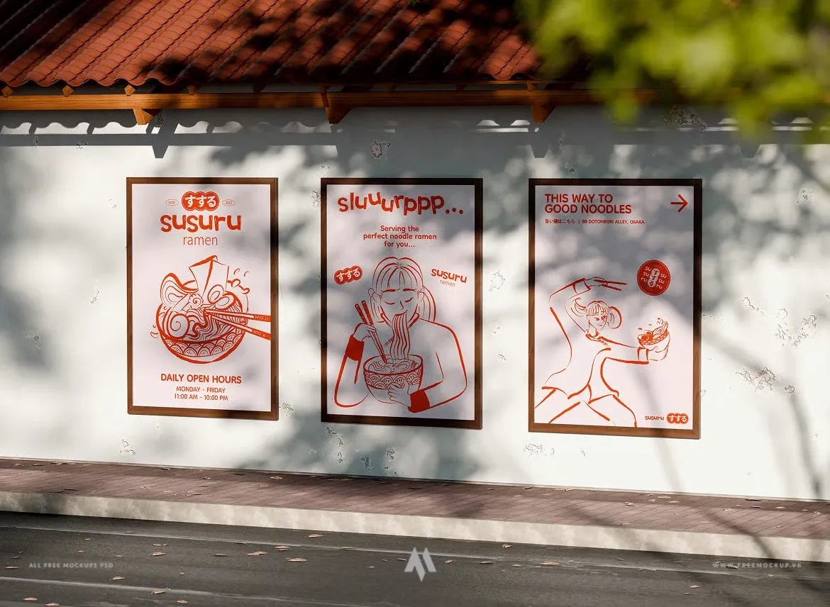 Mockup quảng cáo Poster khung gỗ ngoài trời