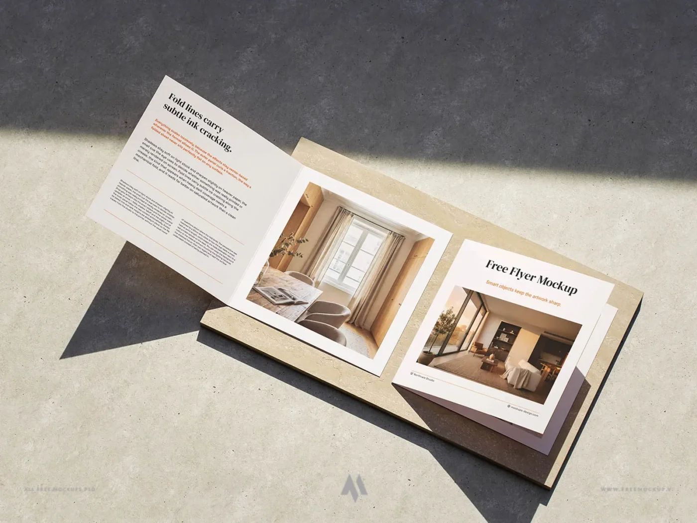 Mockup tờ rơi gập đôi vuông PSD