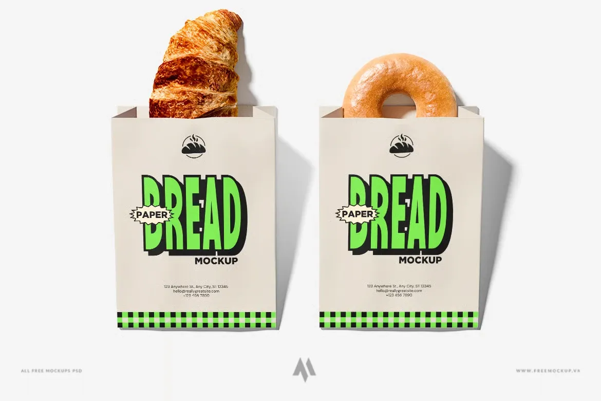 Mockup túi giấy đựng bánh mì PSD