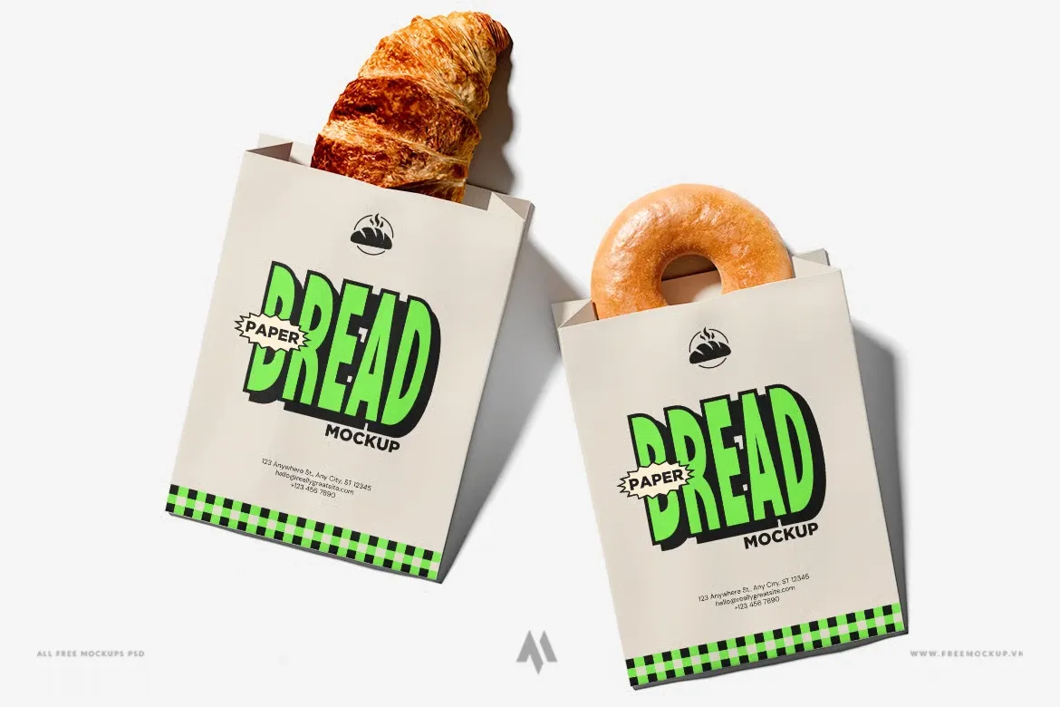 Mockup túi giấy đựng bánh mì PSD