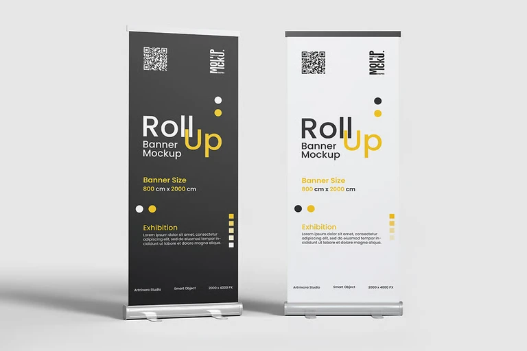 Mockup standee cuốn chân nhôm PSD