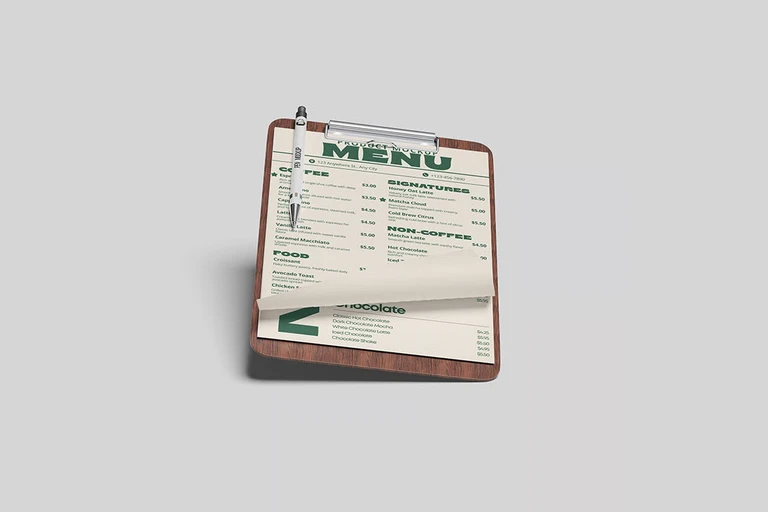 Mockup menu kẹp bảng