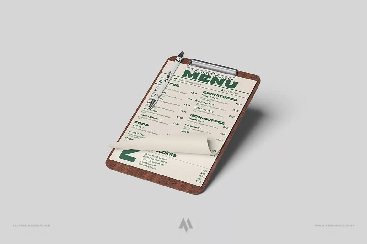 Tải Mockup Menu Kẹp Bảng PSD Chuyên Nghiệp Miễn Phí