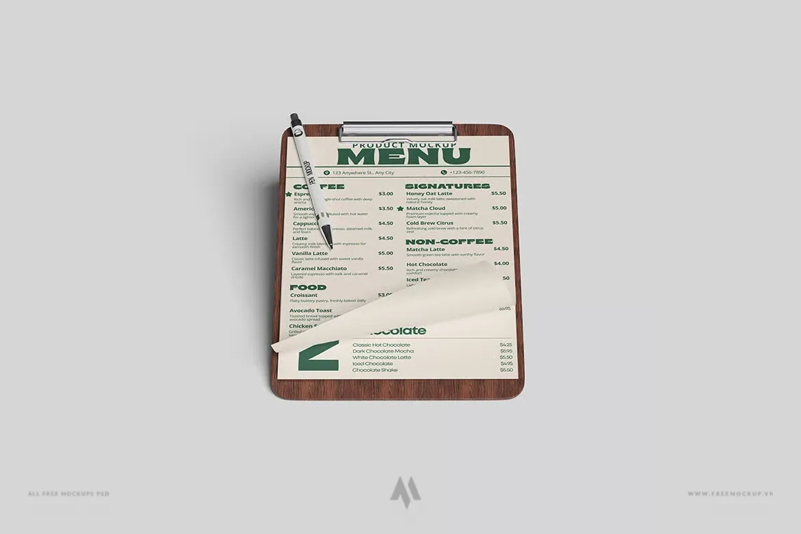 Tải Mockup Menu Kẹp Bảng PSD Chuyên Nghiệp Miễn Phí