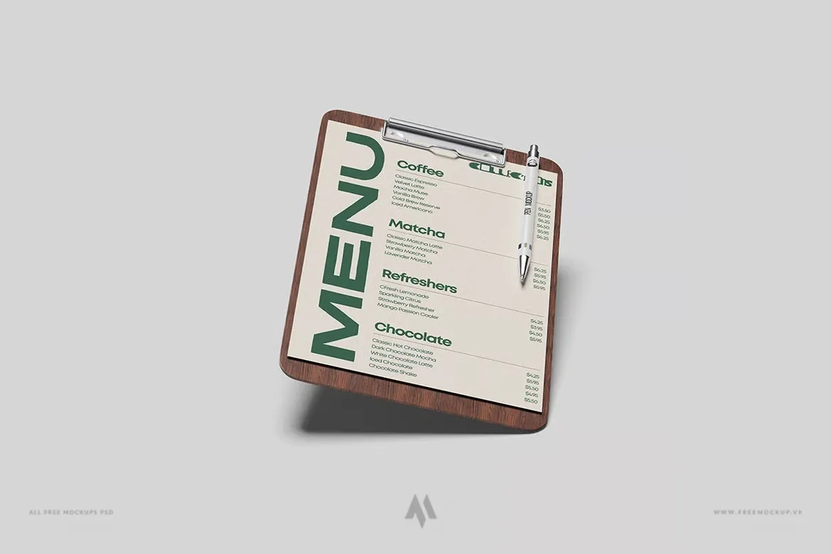 Tải Mockup Menu Kẹp Bảng PSD Chuyên Nghiệp Miễn Phí