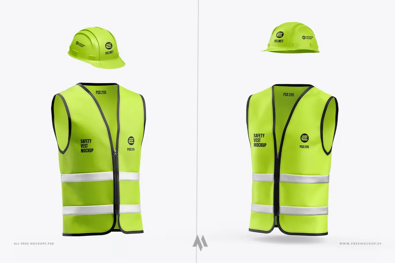 Bộ mockup mũ bảo hộ và áo phản quang PSD