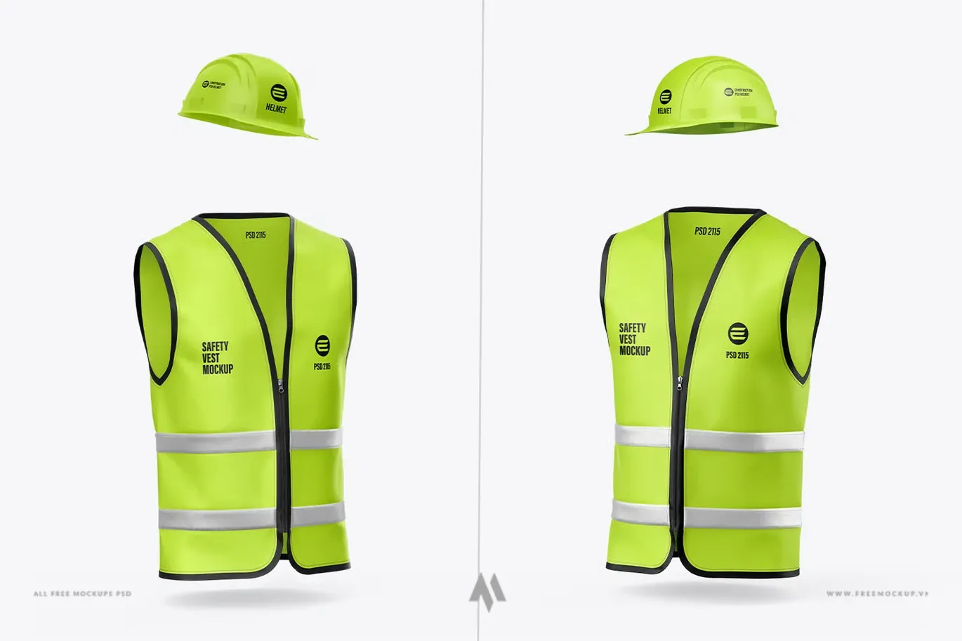 Bộ mockup mũ bảo hộ và áo phản quang PSD