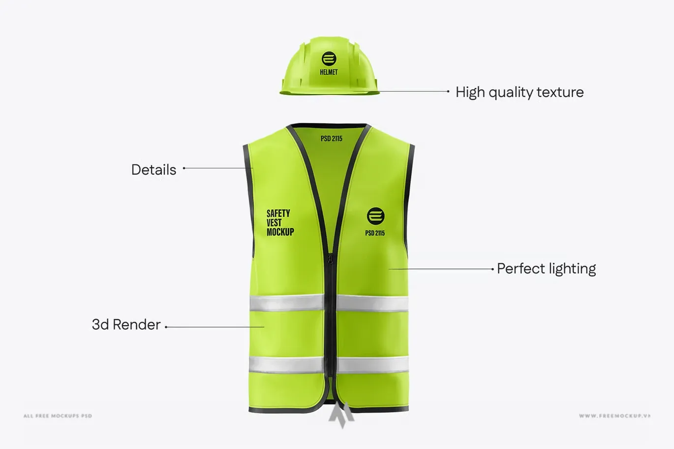 Bộ mockup mũ bảo hộ và áo phản quang PSD
