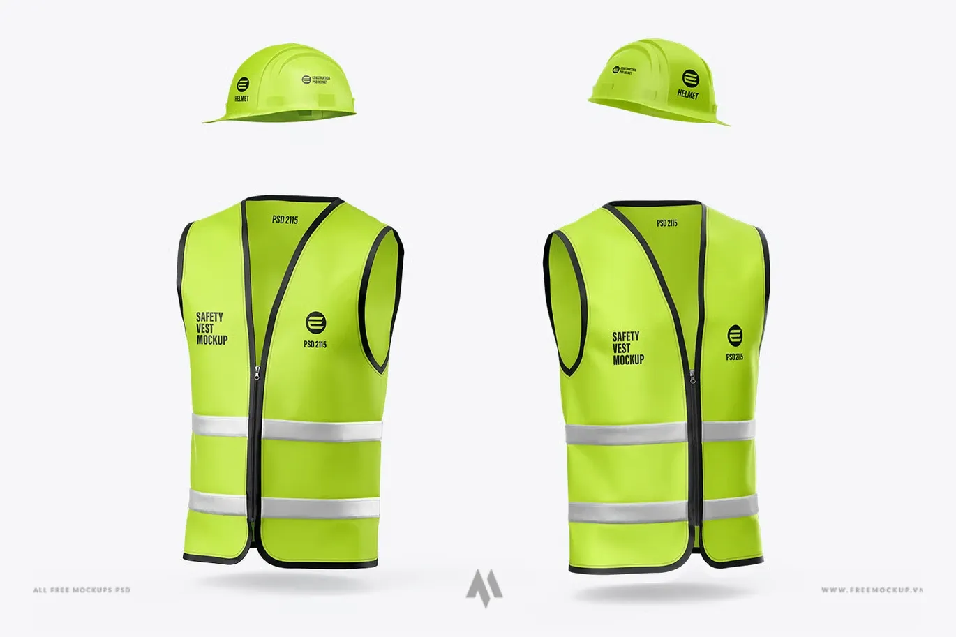 Bộ mockup mũ bảo hộ và áo phản quang PSD