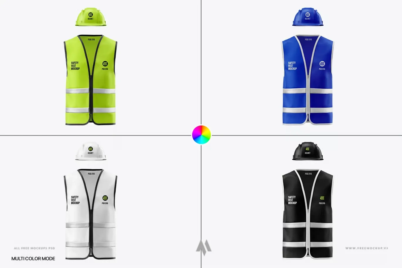 Bộ mockup mũ bảo hộ và áo phản quang PSD