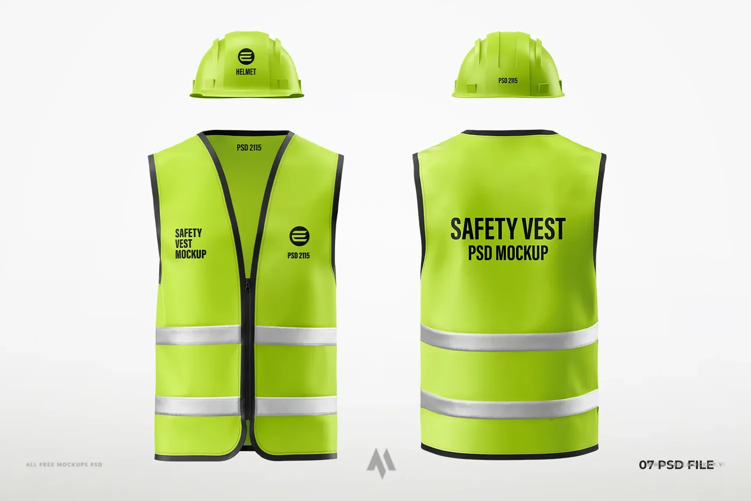 Bộ mockup mũ bảo hộ và áo phản quang PSD