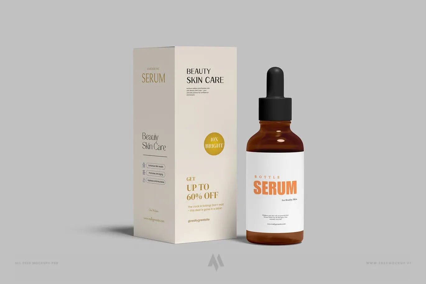 Mockup Chai Serum và Hộp Bao Bì PSD: Trình Bày Mỹ Phẩm Chuyên Nghiệp