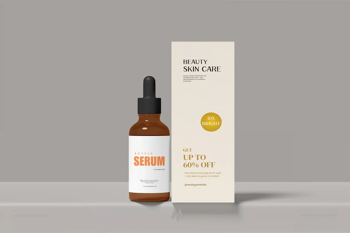 Mockup Chai Serum và Hộp Bao Bì PSD: Trình Bày Mỹ Phẩm Chuyên Nghiệp