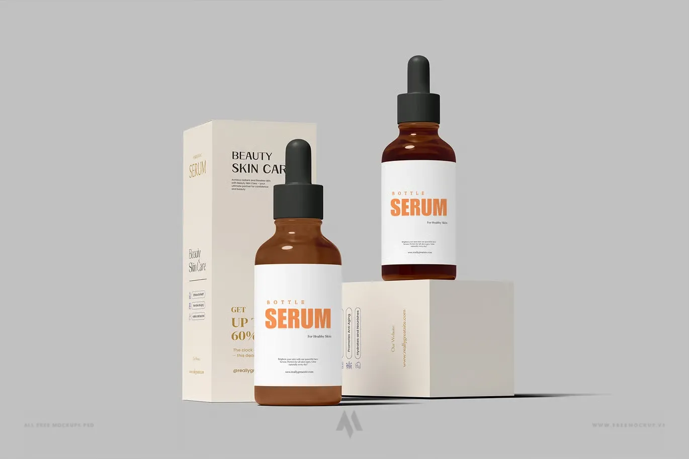 Mockup Chai Serum và Hộp Bao Bì PSD: Trình Bày Mỹ Phẩm Chuyên Nghiệp
