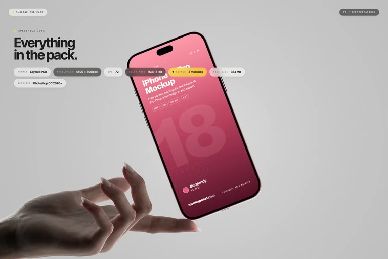 Mockup iPhone 18 Pro cầm tay màu Burgundy